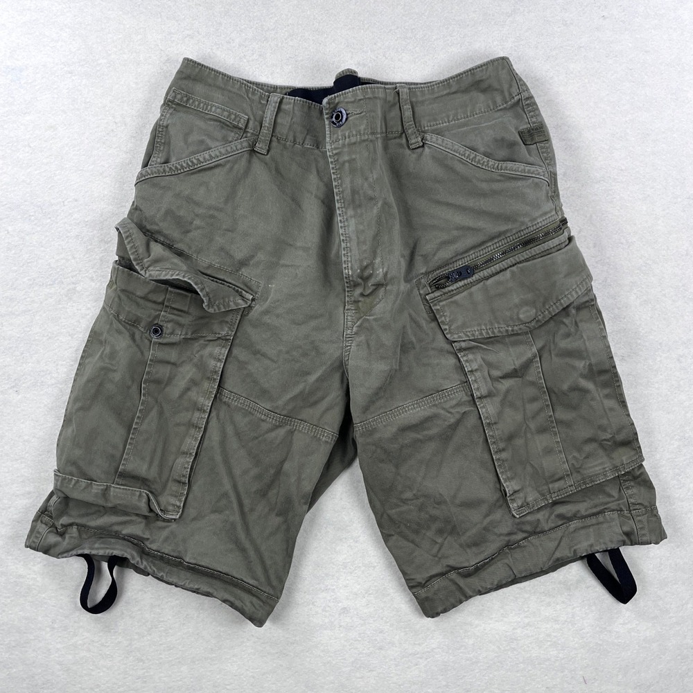 G-Star Raw Mens Olive Green Military Cargo Shorts Size 34 Multi Pocket Utility